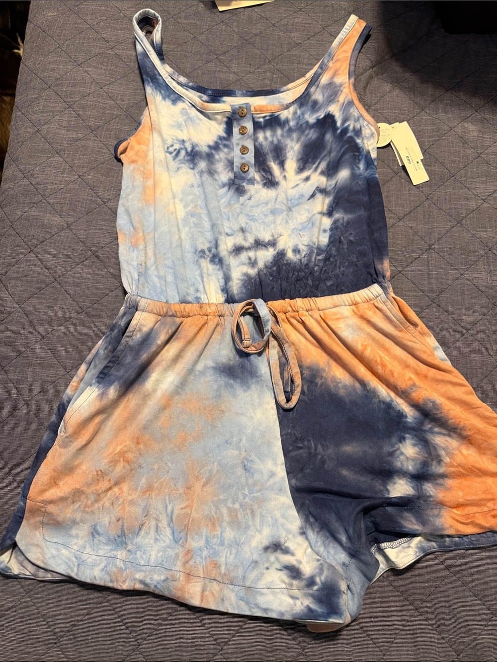 Wallflower Blue and Orange Tie-Dye Tank Romper